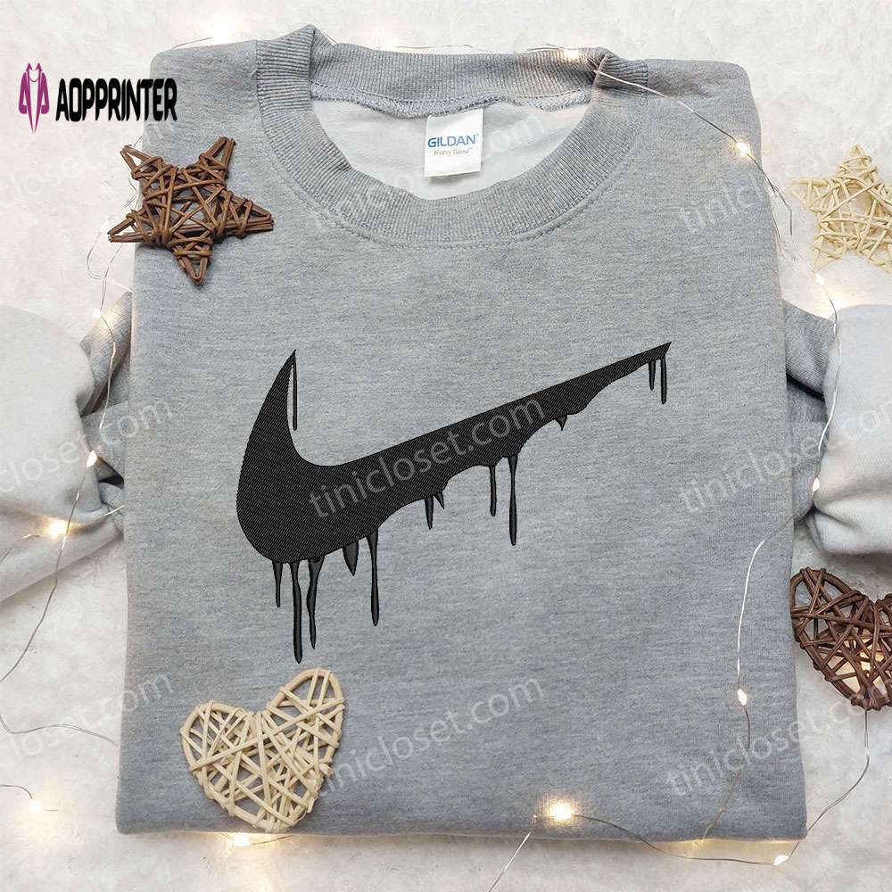 Black drip x nike embroidered shirt: custom gift for son stylish & unique! Embroidered Shirt