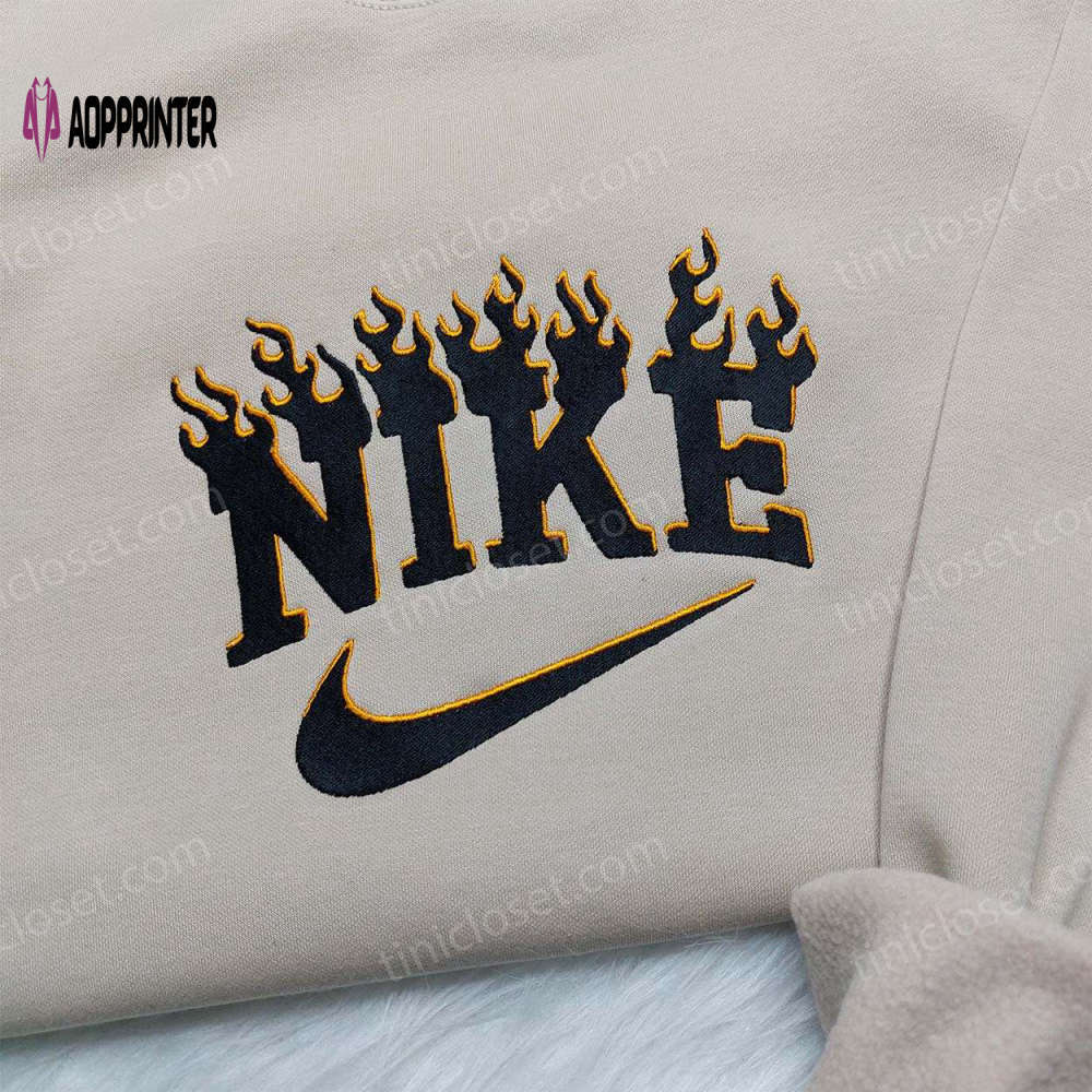 Black flame nike embroidered sweatshirt – unique nike inspired hoodie & shirt Embroidered Shirt