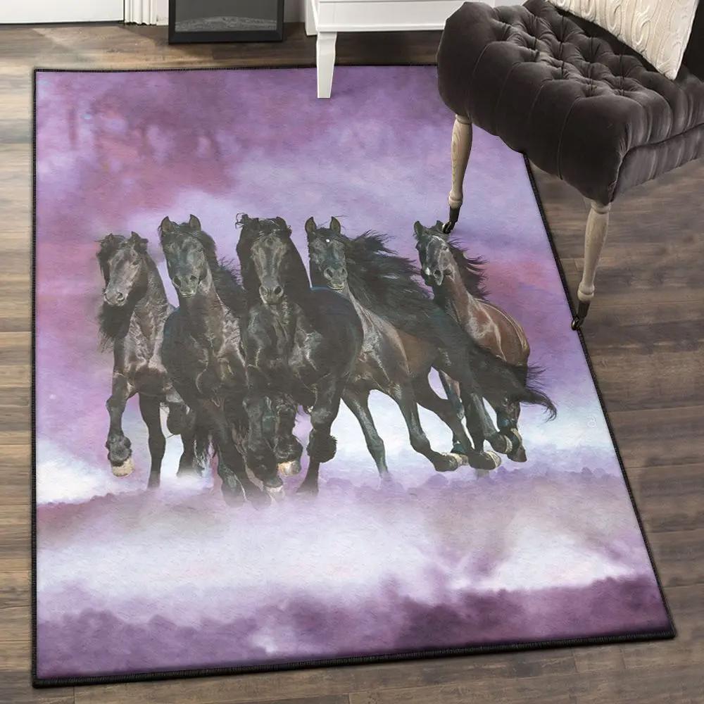 Black large living room rugs, five black horses running rug Rectangle Rug