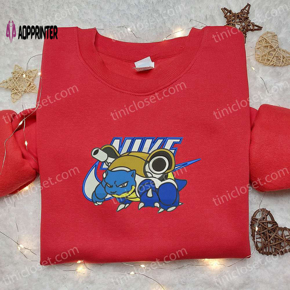 Blastoise x nike anime embroidered shirt: pokemon inspired nike shirt Embroidered Shirt