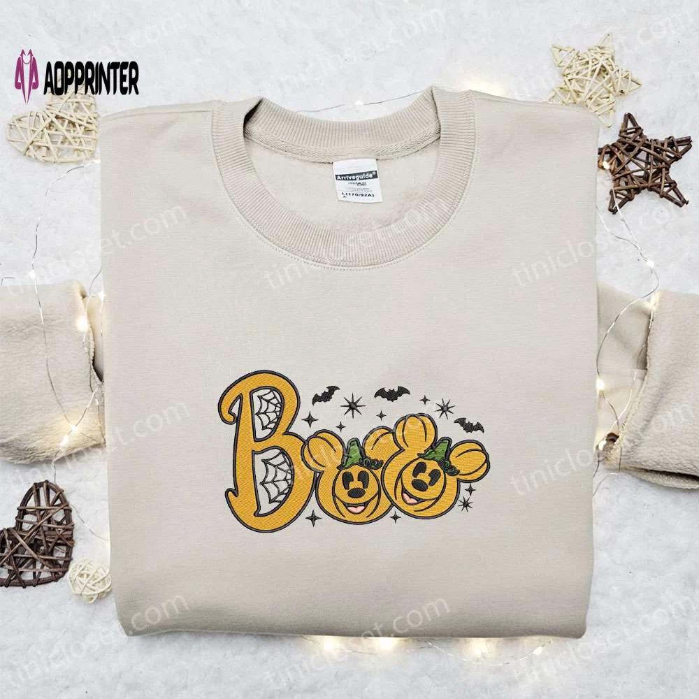 Boo mickey minnie pumpkin embroidered shirt – best disney halloween gift ideas Embroidered Shirt