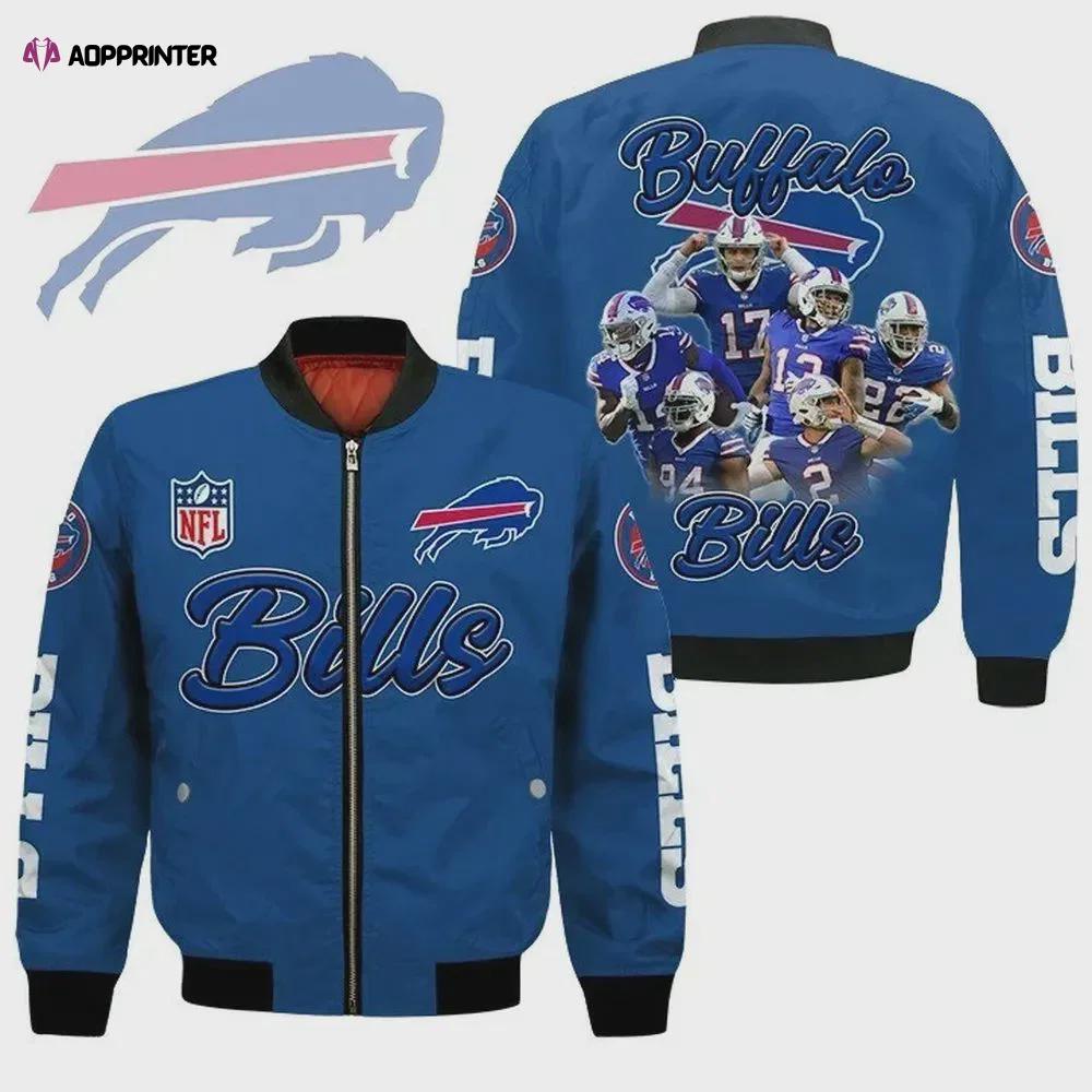 Buffalo bills players logo pattern bomber jacket – blue Bomber Jacket