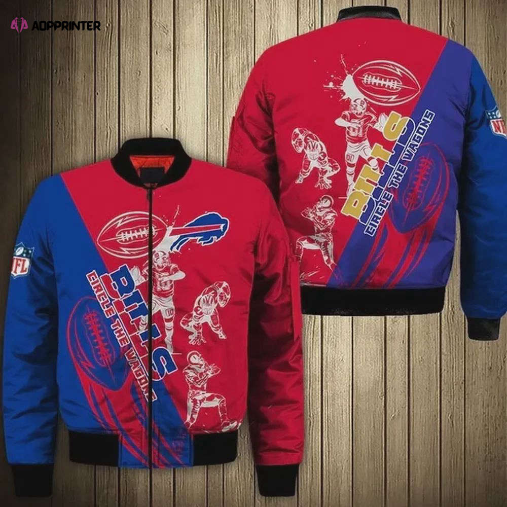 Buffalo bills players pattern bomber jacket – red and blue Bomber Jacket