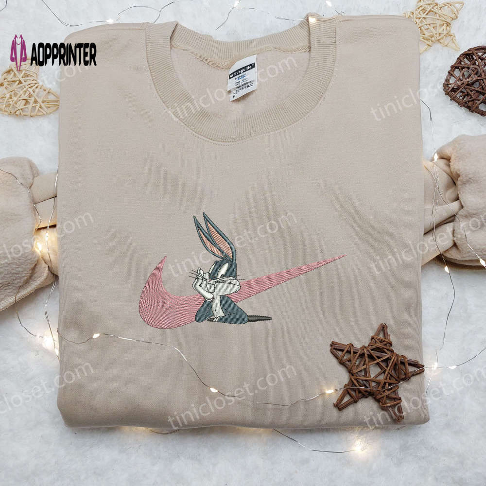 Bugs bunny x nike embroidered shirt: custom looney tunes swoosh tee Embroidered Shirt