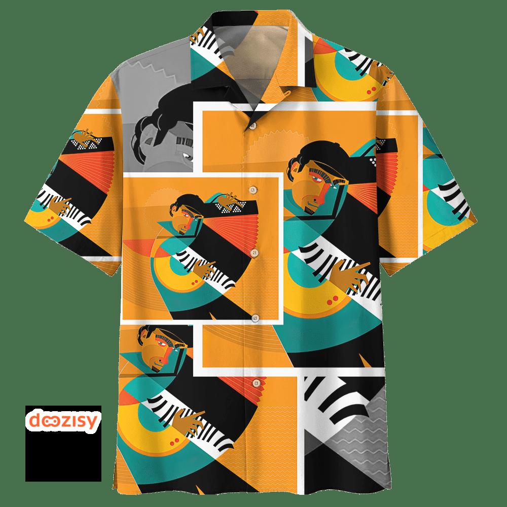 Button up shirts short sleeve print hawaiian shirts music graphic Hawaii Shirt Shorts & Flip Flops