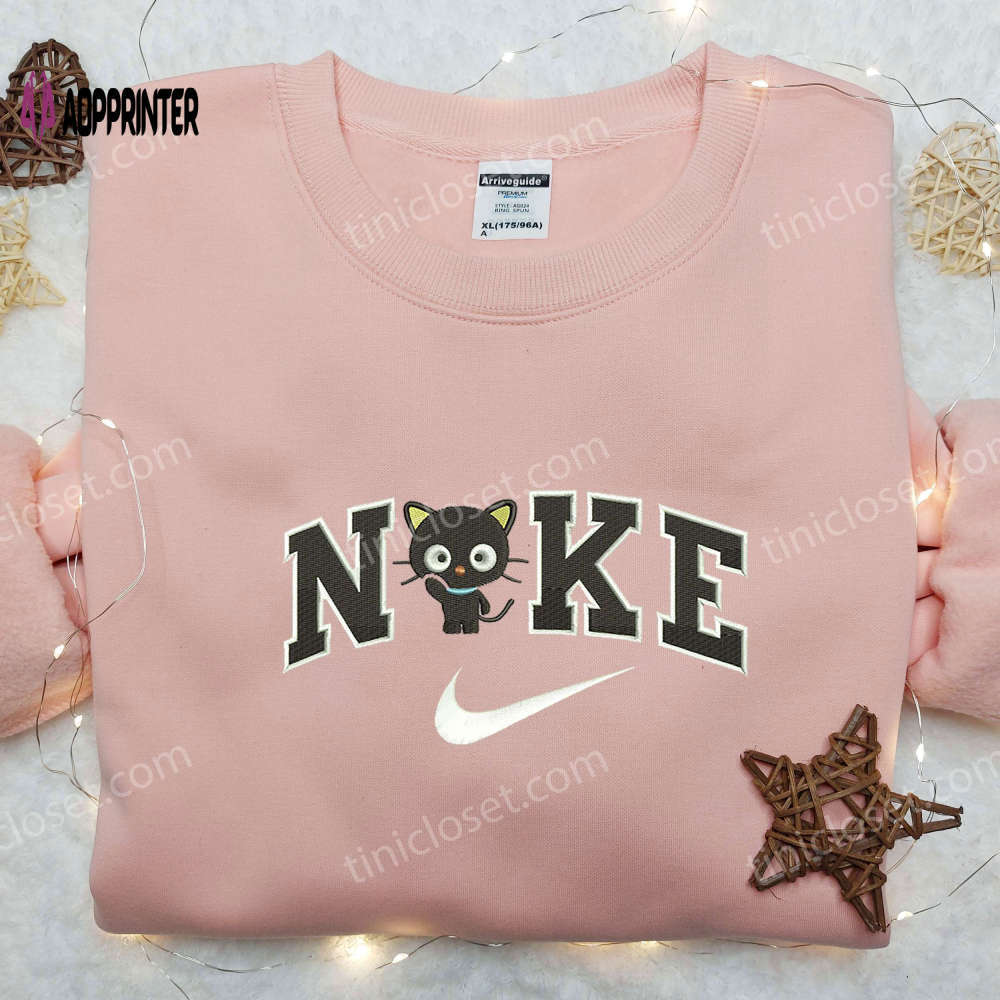 Cat chibi x nike embroidered shirt – adorable cartoon design on nike shirt Embroidered Shirt