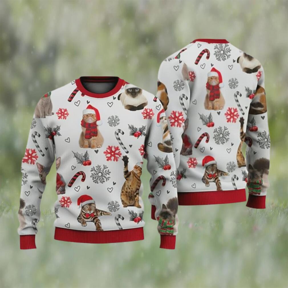 Cat christmas sweater, santa cat and candy cane ugly christmas sweater 3d for christmas Christmas Ugly Sweater