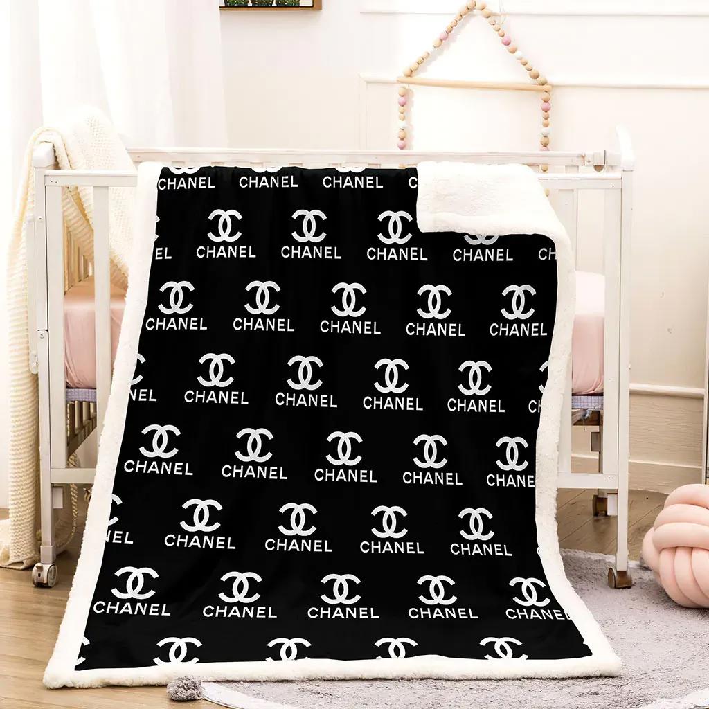 Chanel black logo luxury brand premium blanket fleece home decor 79 Blanket Fleece