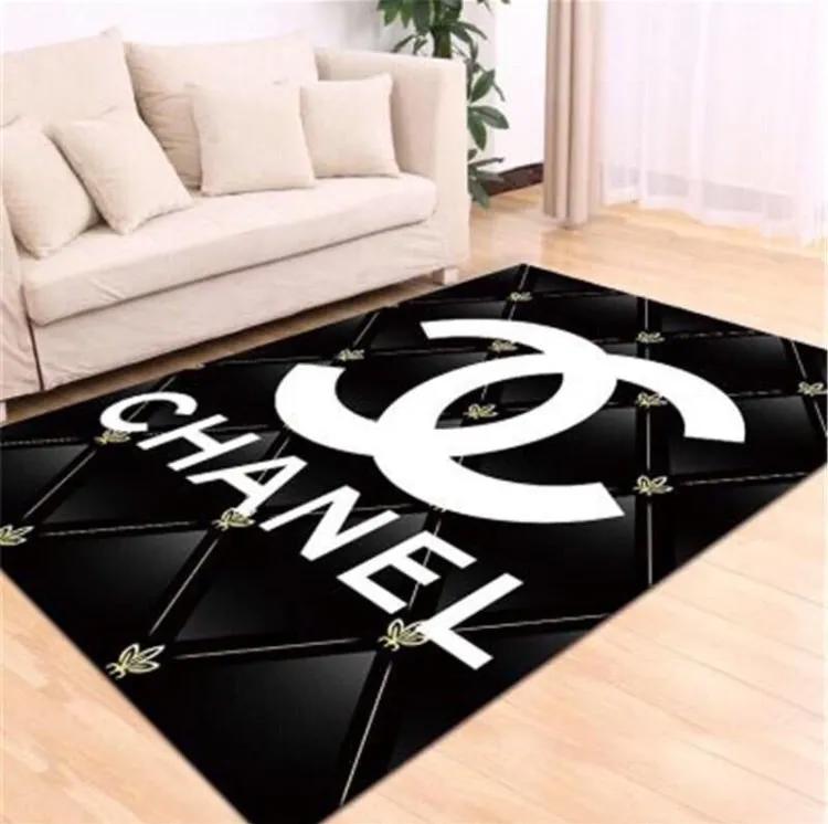 Chanel black logo type 248. Upgrade Your Living Room with Luxury Home Decor: Area Carpets, Floor Decor, Door Mats, and Hot Gift Items with style a High-End Fashion Brand Rectangle Rug