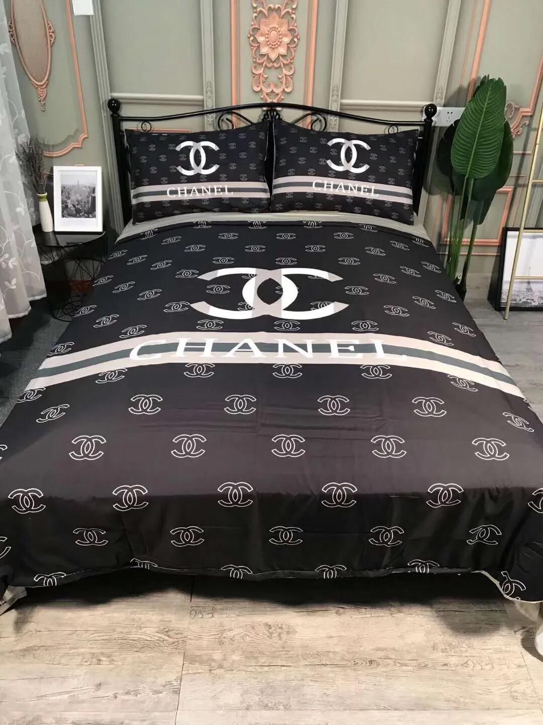 Chanel black logo type 476 Bedding Sets sheets blankets hyperbeast Bedroom bedclothes covers premium fashion brand bedspread bed linen home decor luxury ideas duvet