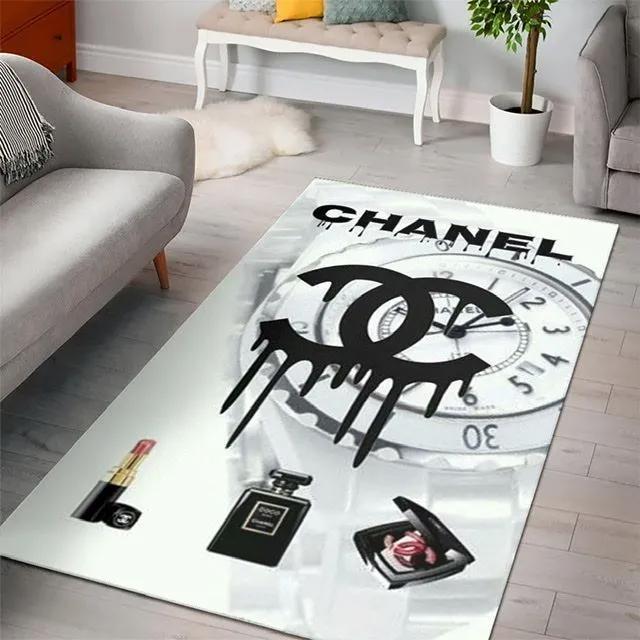 Chanel clock logo type 12. Upgrade Your Living Room with Luxury Home Decor: Area Carpets, Floor Decor, Door Mats, and Hot Gift Items with style a High-End Fashion Brand Rectangle Rug