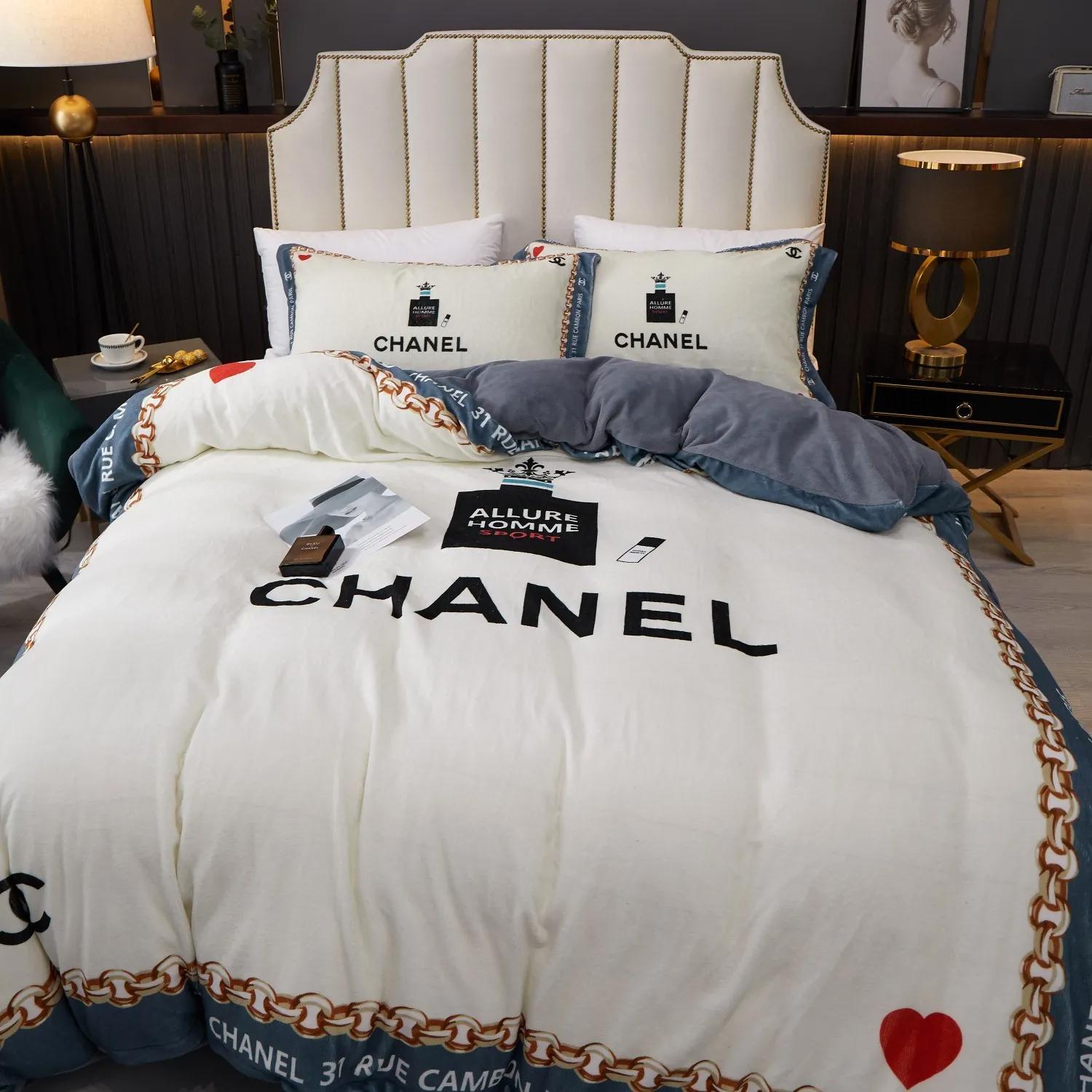 Chanel logo type 483 Bedding Sets bedclothes home decor bed linen premium fashion brand duvet bedspread covers hyperbeast Bedroom luxury ideas blankets sheets