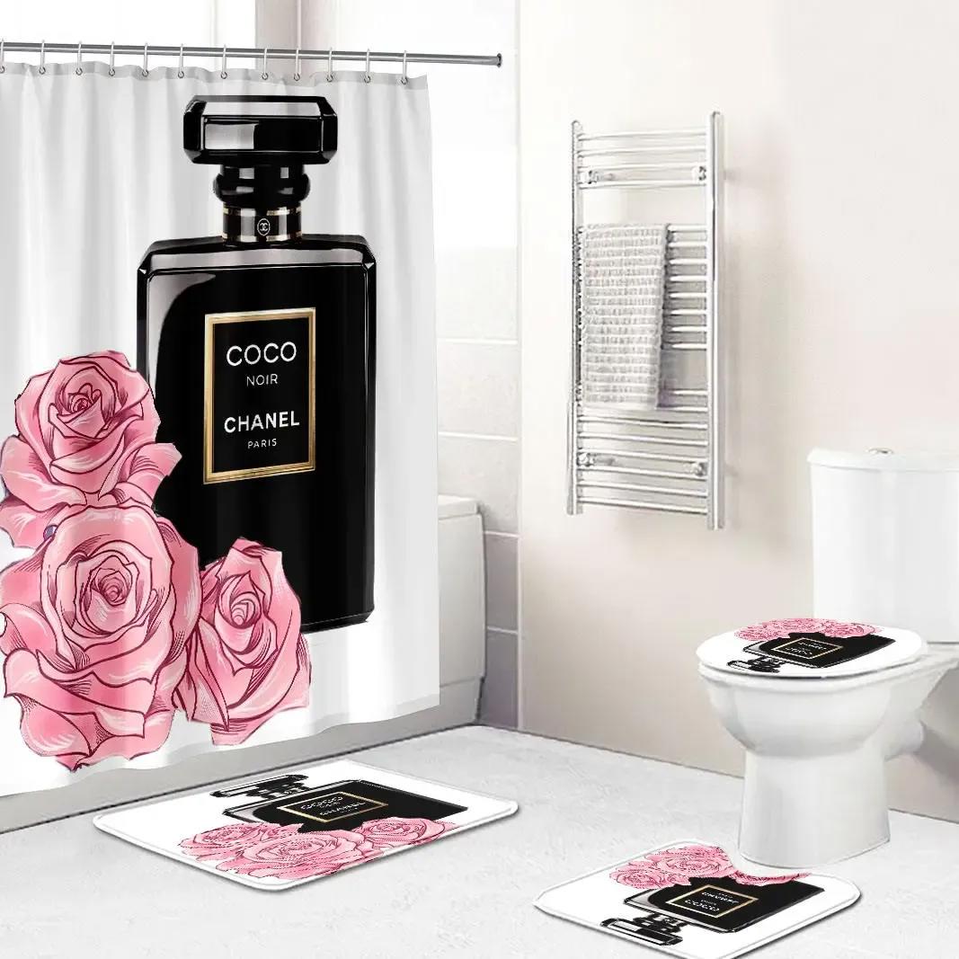 Chanel perfume set shower curtain luxury bathroom mat set luxury window curtains 10 Bathroom Set