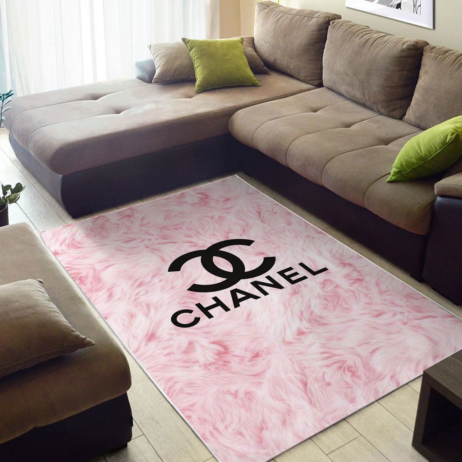 Chanel pinky logo type 644. Upgrade Your Living Room with Luxury Home Decor: Area Carpets, Floor Decor, Door Mats, and Hot Gift Items with style a High-End Fashion Brand Rectangle Rug