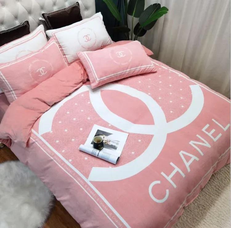 Chanel pinky new hot logo luxury brand high-end bedding sets, bedroom decor , thanksgiving decorations for home  best luxury bed sets gift thankgivings and christmas Bedding Sets