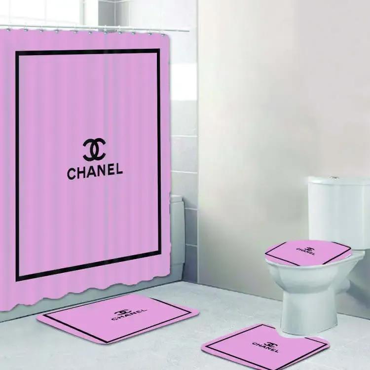 Chanel rose pink and black bathroom set hypebeast bath mat luxury fashion brand home decor Bathroom Set