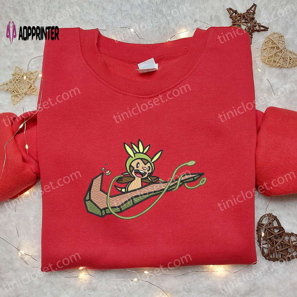 Chespin x nike anime embroidered sweatshirt – pokemon & nike inspired shirt Embroidered Shirt