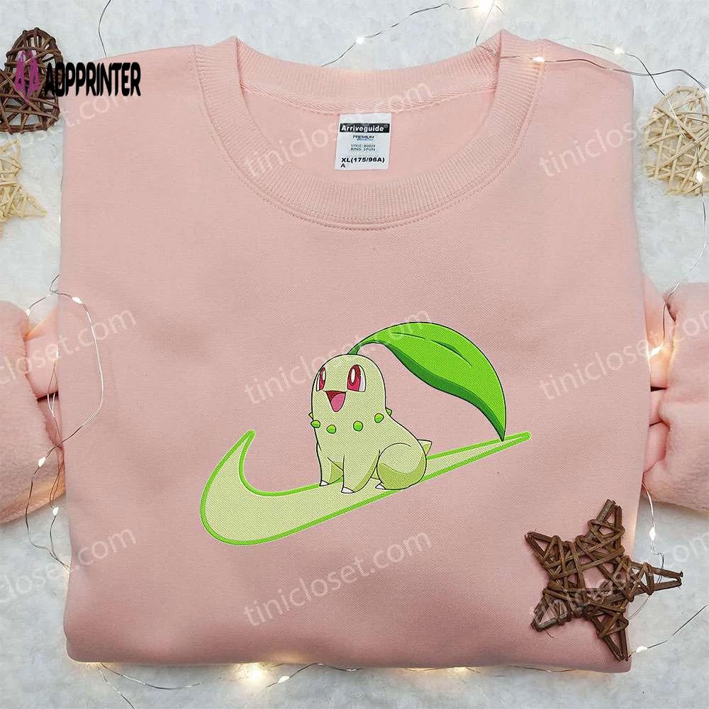 Chikorita x nike swoosh anime hoodie pokemon & nike inspired embroidered shirts Embroidered Shirt