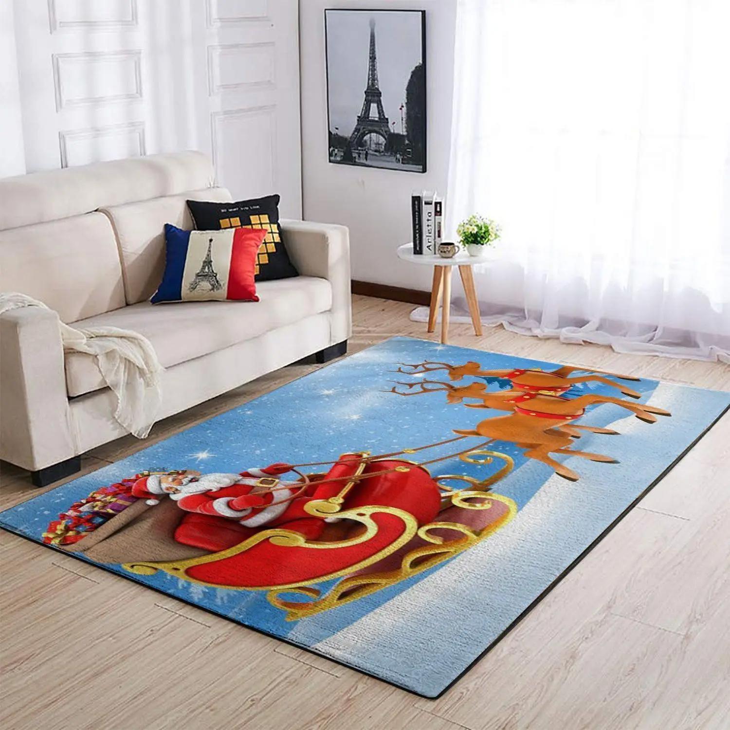 Christmas santa claus & deer sleigh area rug 19100314 ofd area rug living room carpet rug regtangle carpet floor decor home decor Rectangle Rug