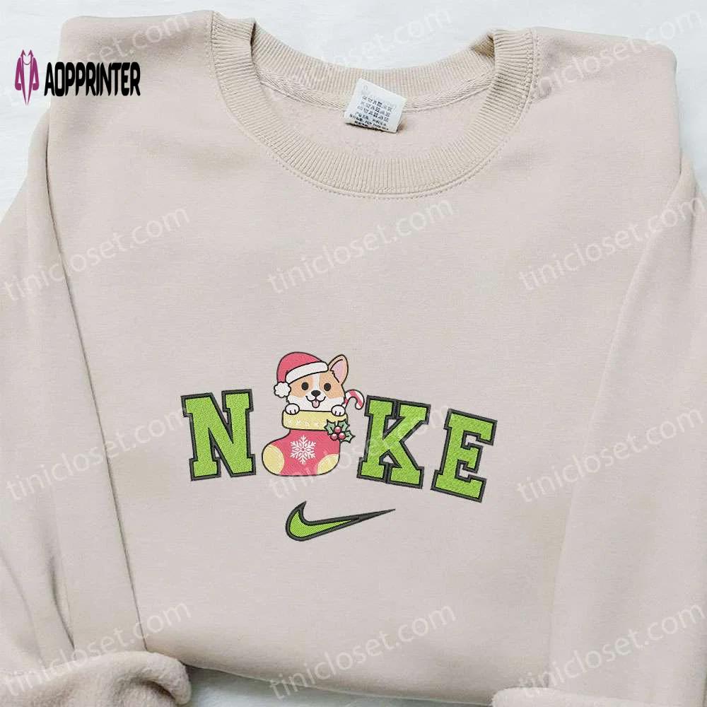 Corgi dog x nike christmas embroidered sweatshirt: cartoon shirt best gift idea Embroidered Shirt