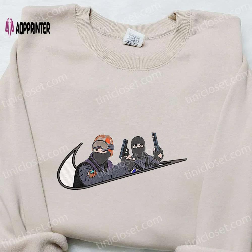 Counter strike x swoosh game embroidered hoodie – nike inspired shirt: best family gift ideas Embroidered Shirt
