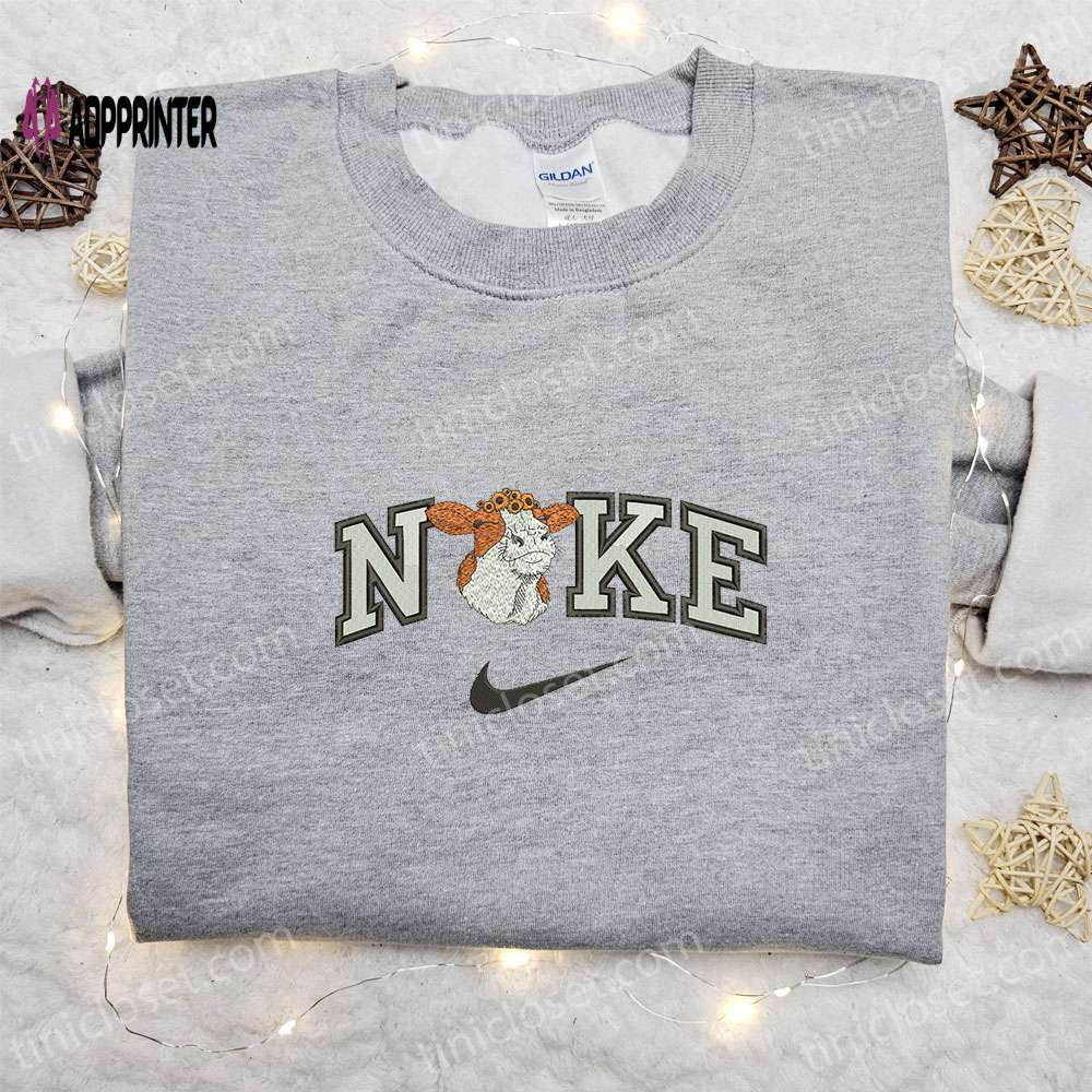 Cow flower x nike embroidered hoodie: animal sweatshirt with nike inspired design Embroidered Shirt