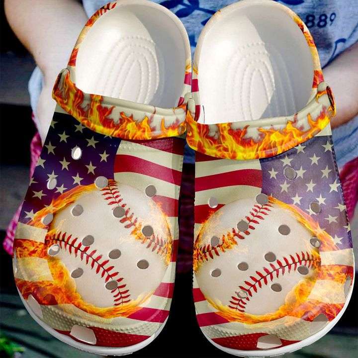 Crocs outfit - baseball on fire usa flag 4th of july crocs crocband clogs - 204 Crocs Outfit
