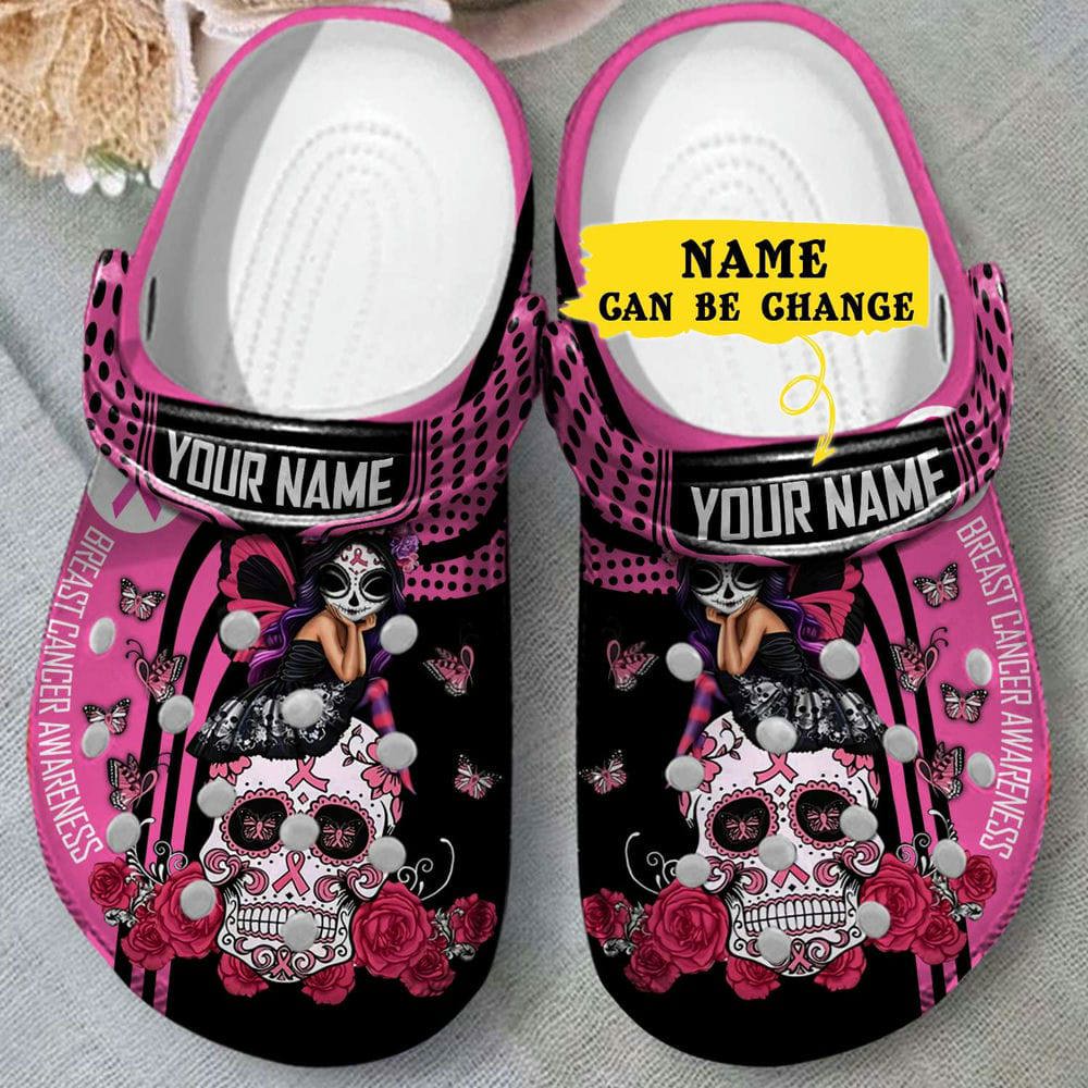 Crocs outfit - custom name crocs breast cancer awareness sugar skull crocs clogs crocband shoes - 467 Crocs Outfit