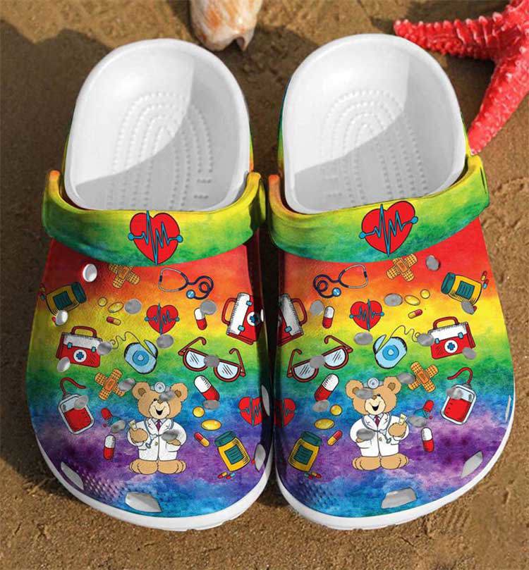 Crocs outfit - nurse pattern cute bear tie dye crocs clogs shoes - 1556 Crocs Outfit