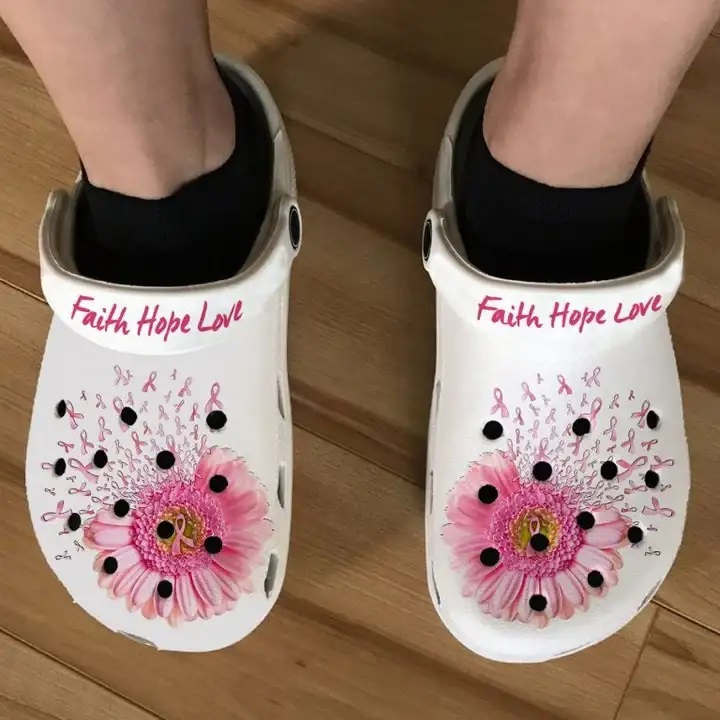 Crocs outfit - white breast cancer crocs faith hope love pink ribbon daisy flower crocs clogs crocband shoes - 2257 Crocs Outfit