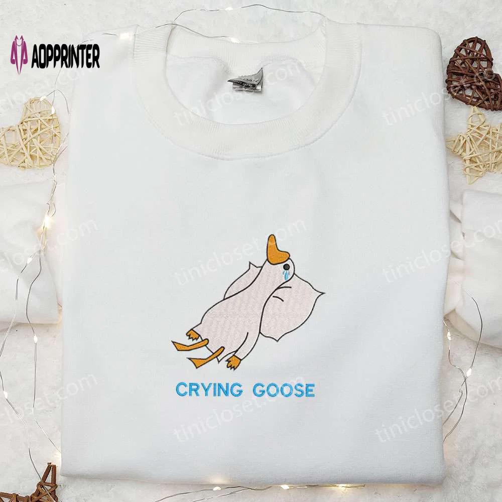 Crying silly goose embroidered shirt – funny animal design for a hilarious look Embroidered Shirt