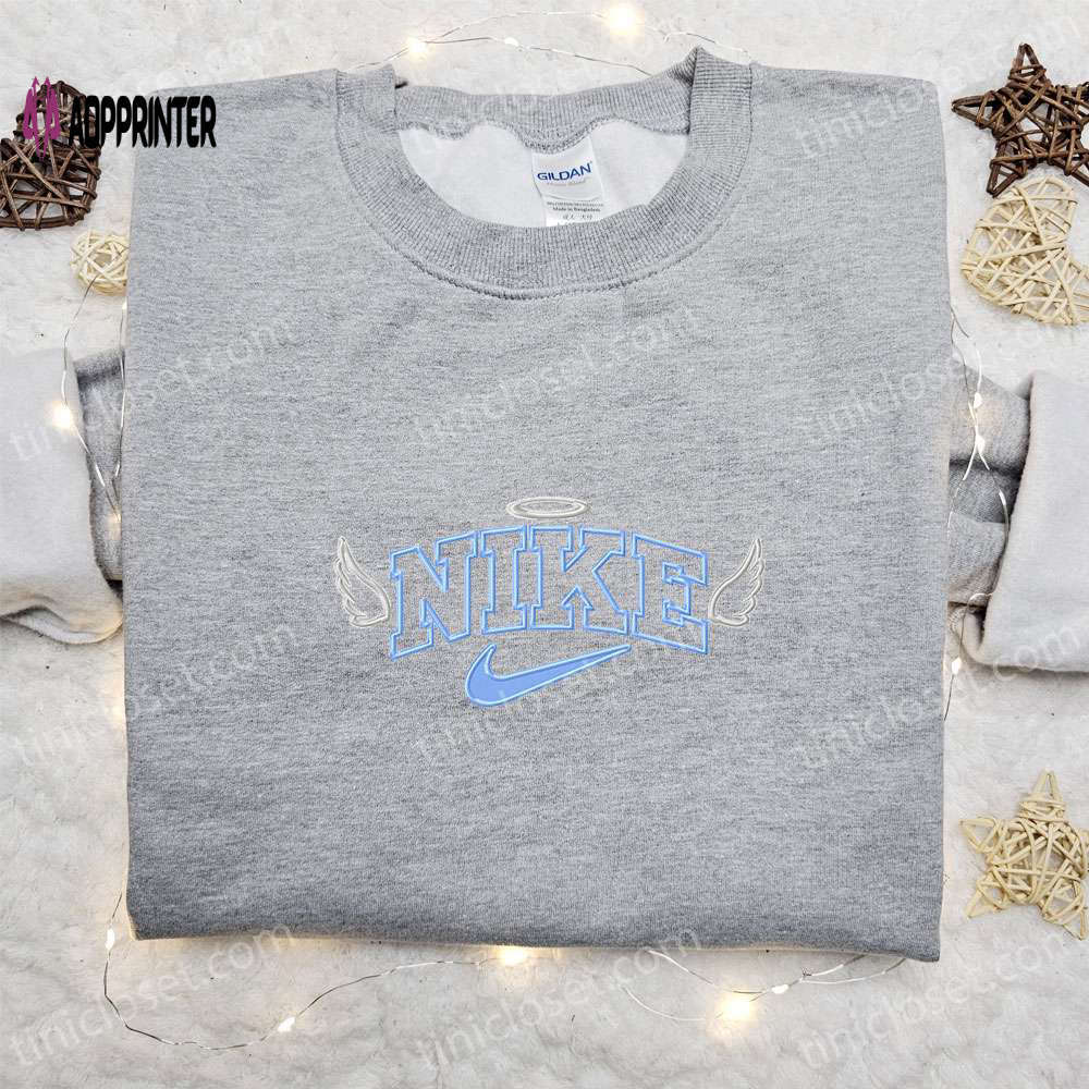 Custom nike embroidered shirt: angel wings design perfect family gift Embroidered Shirt