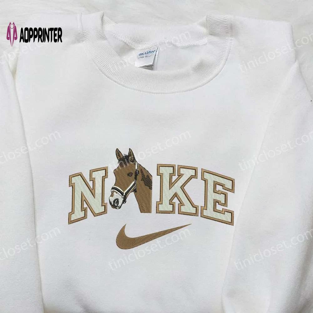 Custom nike x brown horse embroidered shirt – animal design for trendy style Embroidered Shirt
