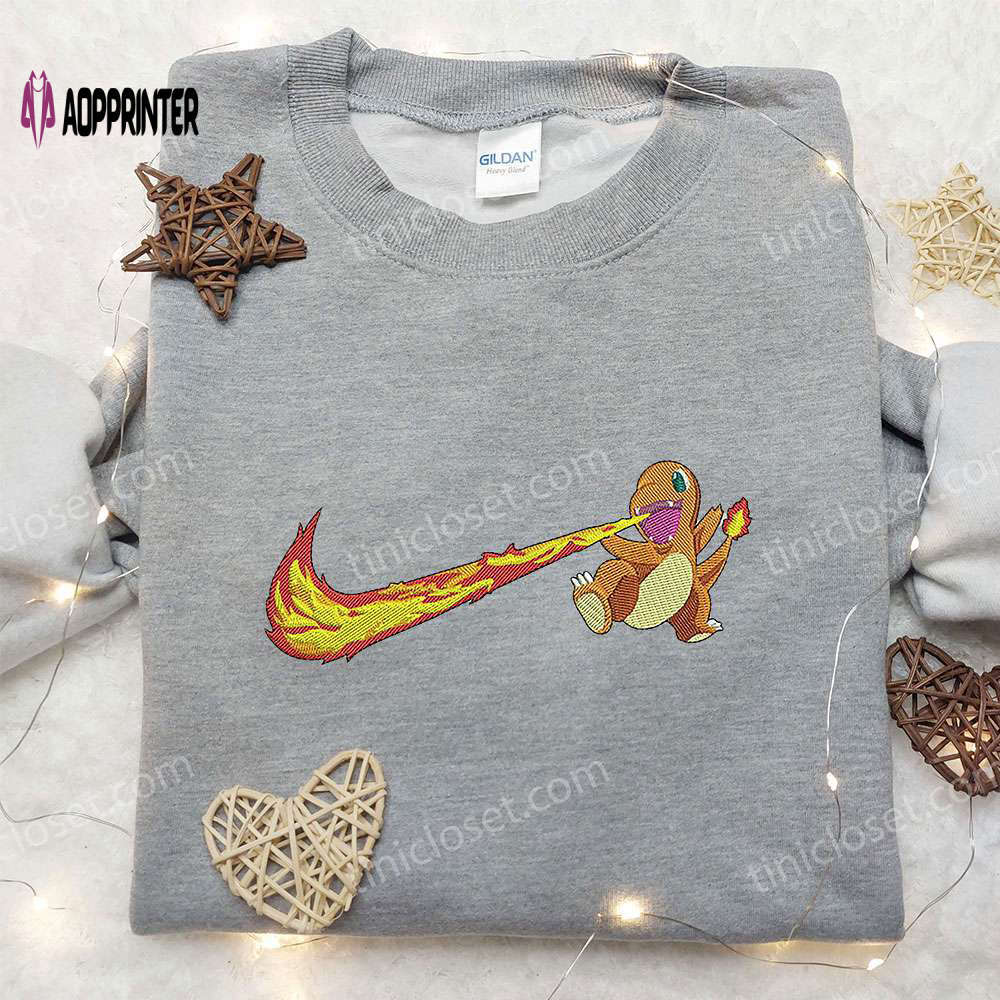 Custom nike x charmander embroidered shirt: pokemon style for fashion enthusiasts Embroidered Shirt