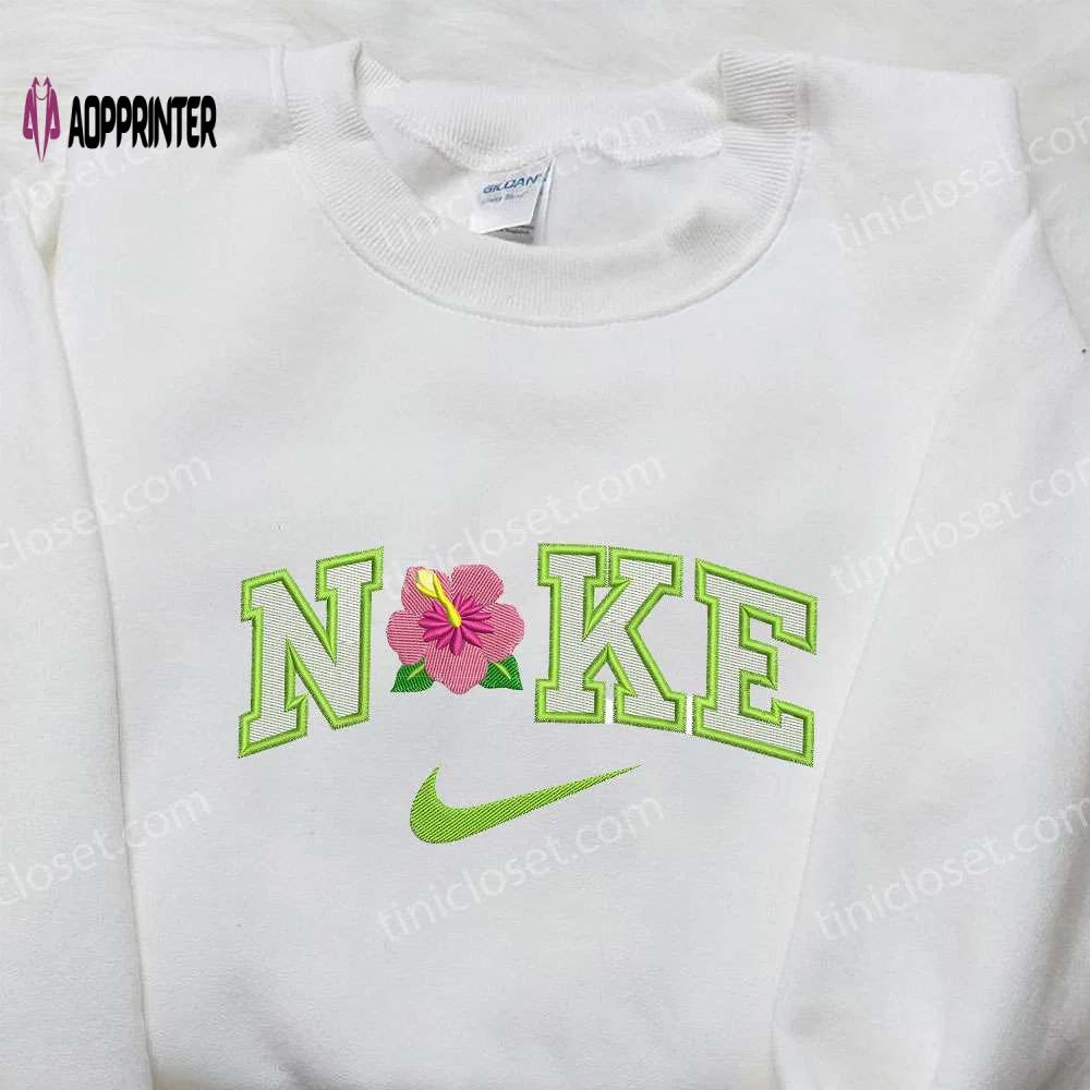 Custom nike x hibiscus flower embroidered shirt: stylish floral design for flower lovers Embroidered Shirt