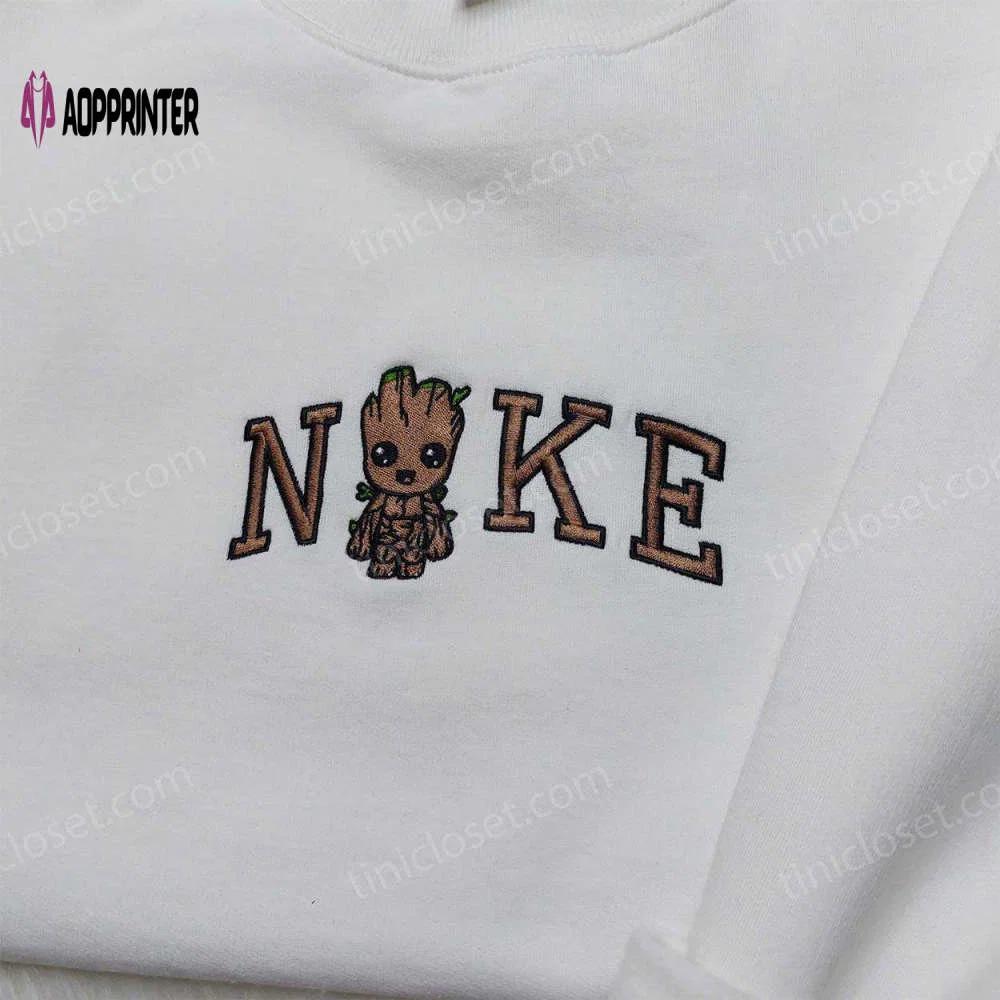 Cute baby groot nike embroidered shirt: custom logo sweatshirt for nike fans Embroidered Shirt
