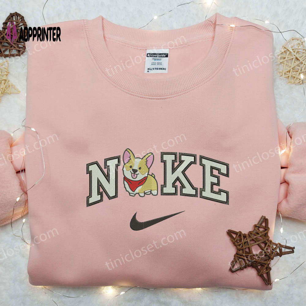 Cute corgi x nike embroidered shirt – animal & custom nike embroidery Embroidered Shirt