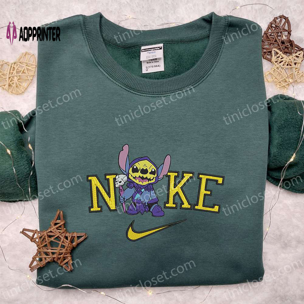 Cute nike x stitch halloween witch embroidered shirt – custom & unique halloween shirt Embroidered Shirt