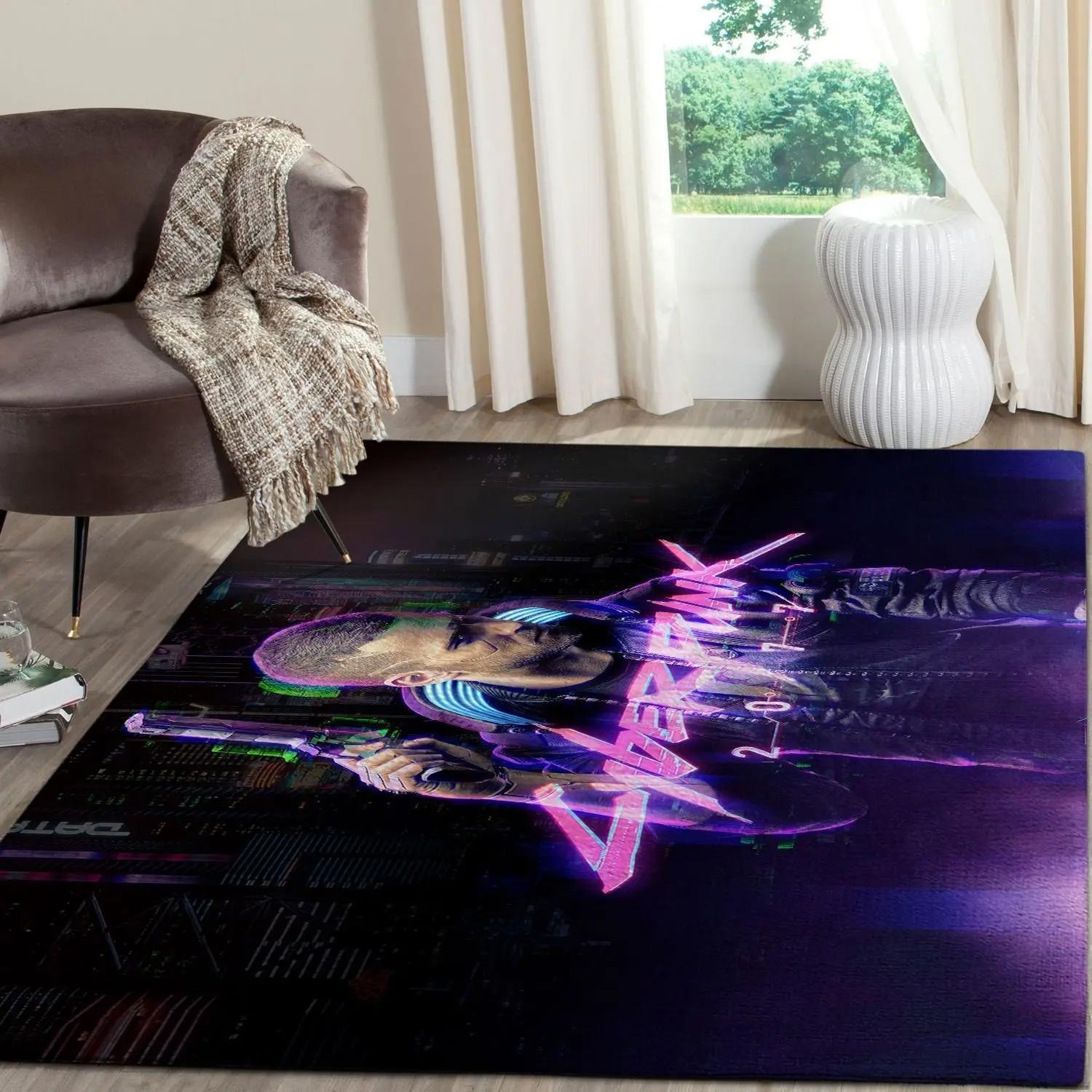 Cyberpunk 2077 futuristic gaming area rugs living room carpet fn120127 rug regtangle carpet floor decor home decor Rectangle Rug