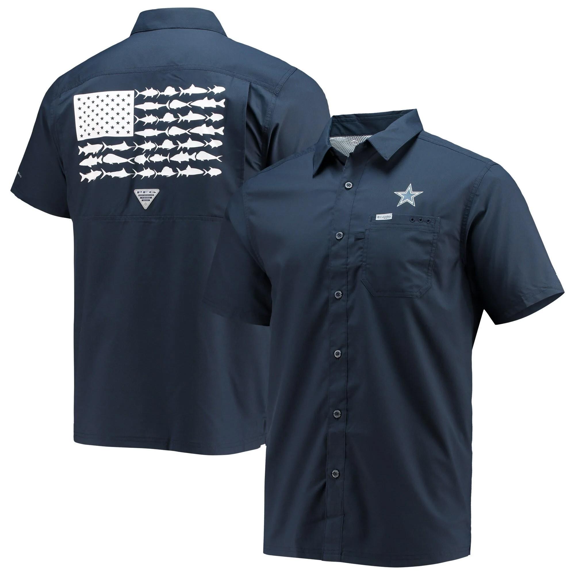 Dallas cowboys columbia slack tide fish omni-shade button-up shirt â€“ navy Hawaii Shirt Shorts & Flip Flops