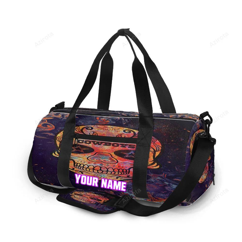 Dallas cowboys skull flowers purple personalized name travel bag gym bag 578 Travel Bag