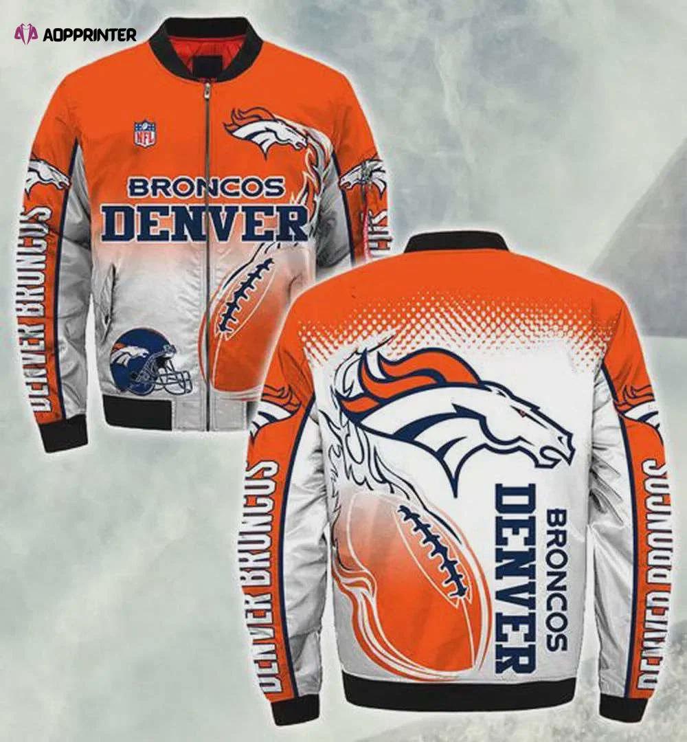 Denver broncos horse and fire ball pattern bomber jacket – white orange Bomber Jacket