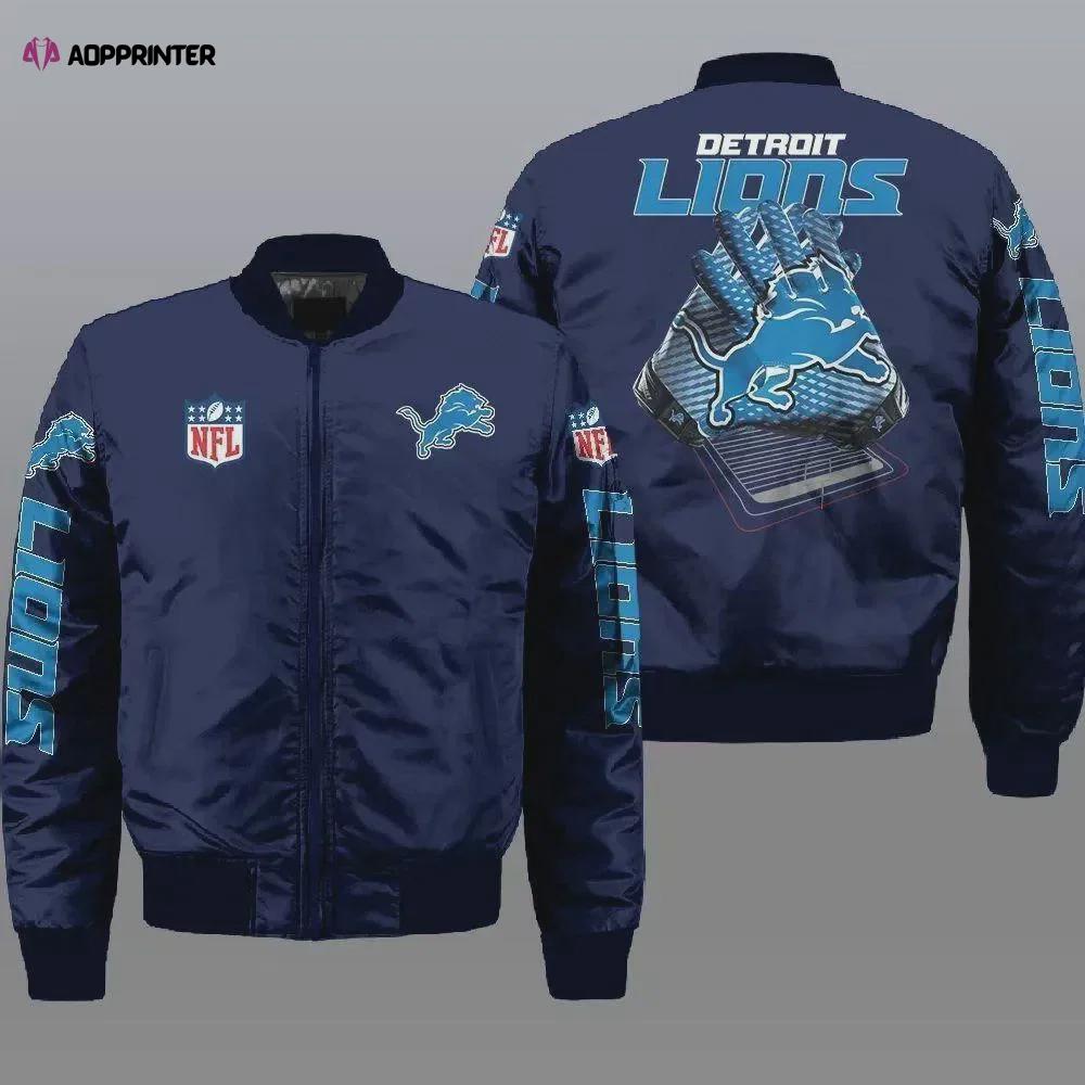 Detroit lions logo pattern bomber jacket – blue Bomber Jacket