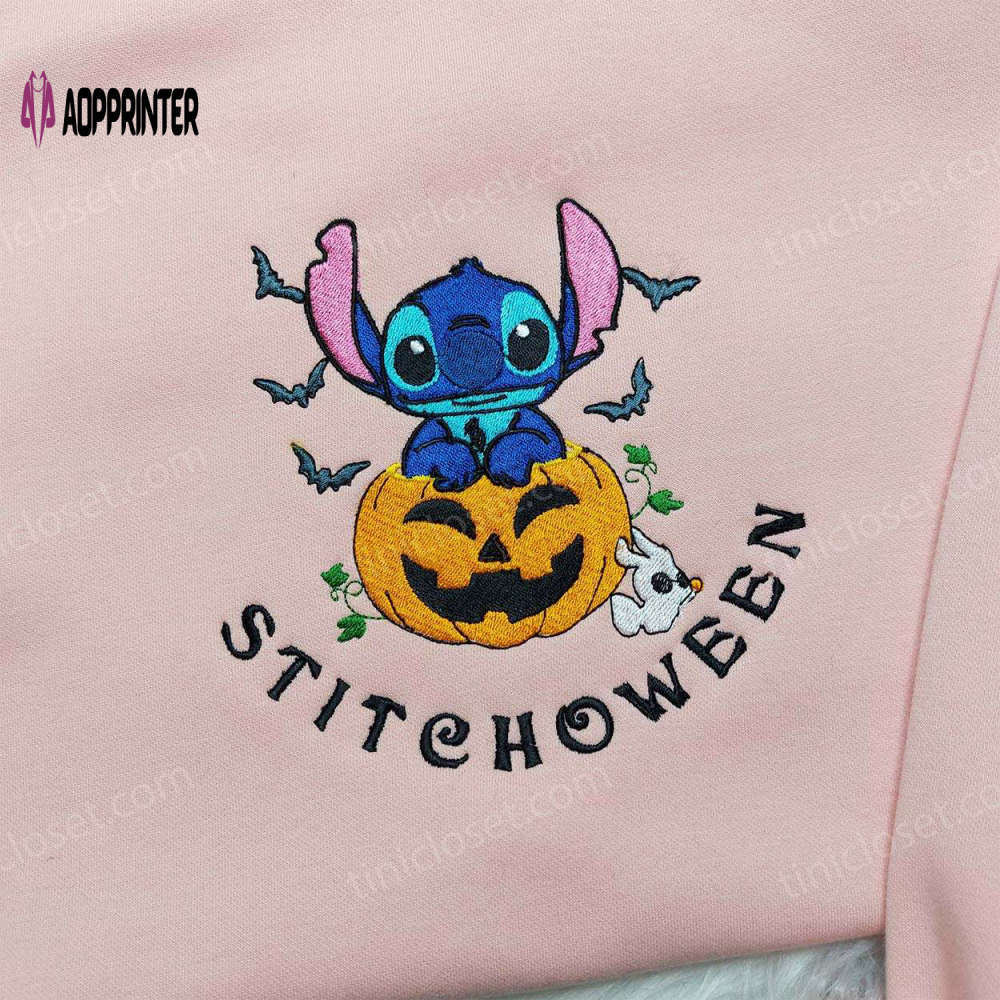 Disney halloween shirts: stitchoween pumpkin shirt & lilo & stitch embroidered hoodie Embroidered Shirt