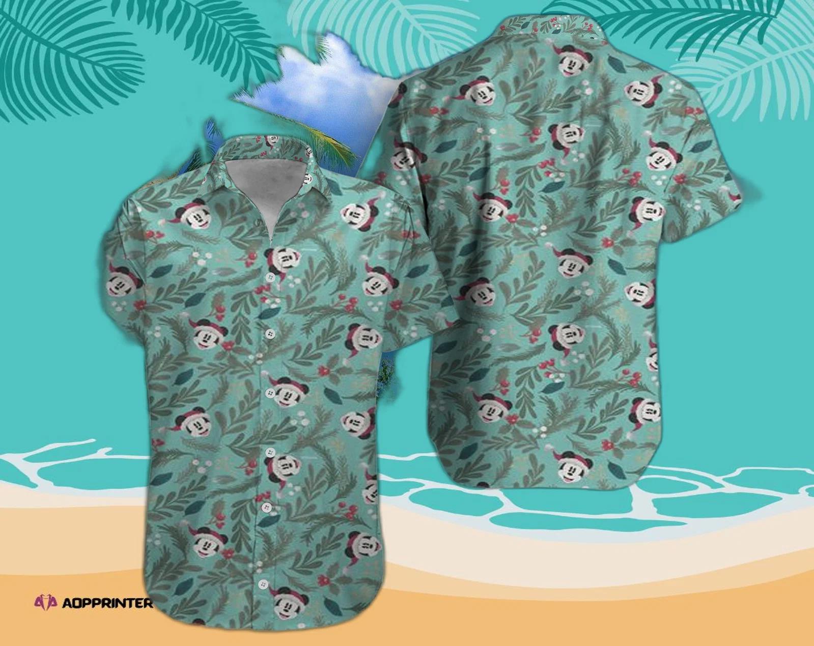 Disney mickey mouse floral aloha hawaiian shirt green tropical shirt Hawaii Shirt