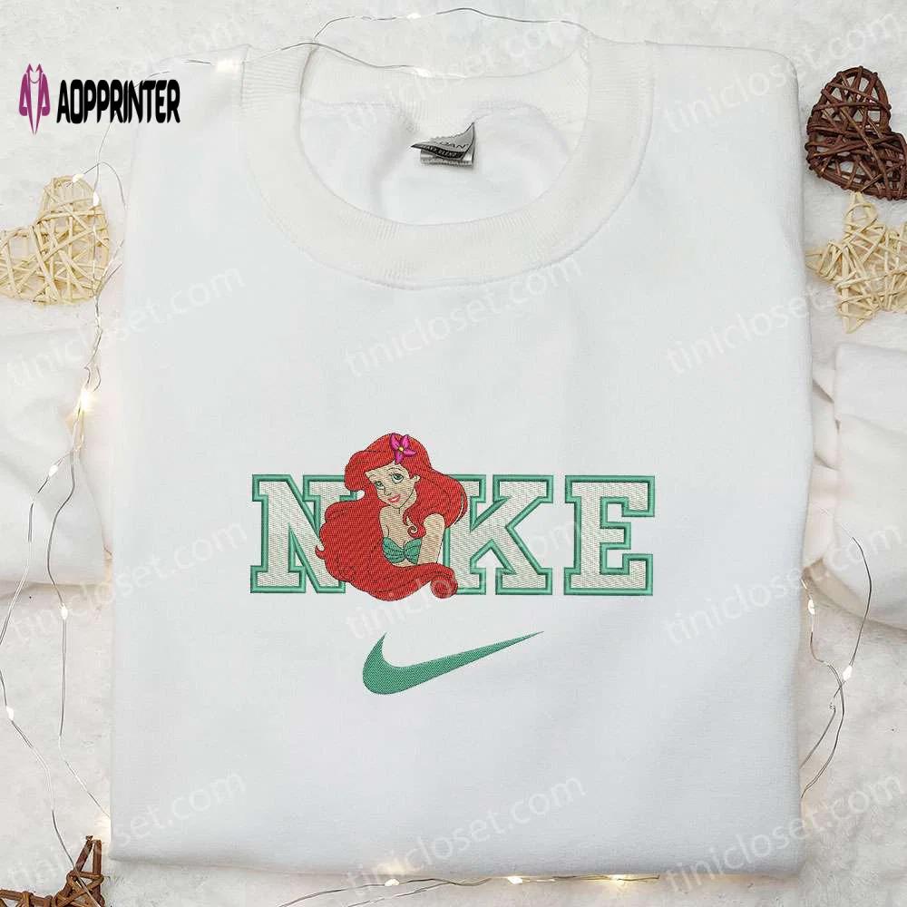Disney princess embroidered hoodie & ariel flower x nike shirt: perfect girls gift Embroidered Shirt