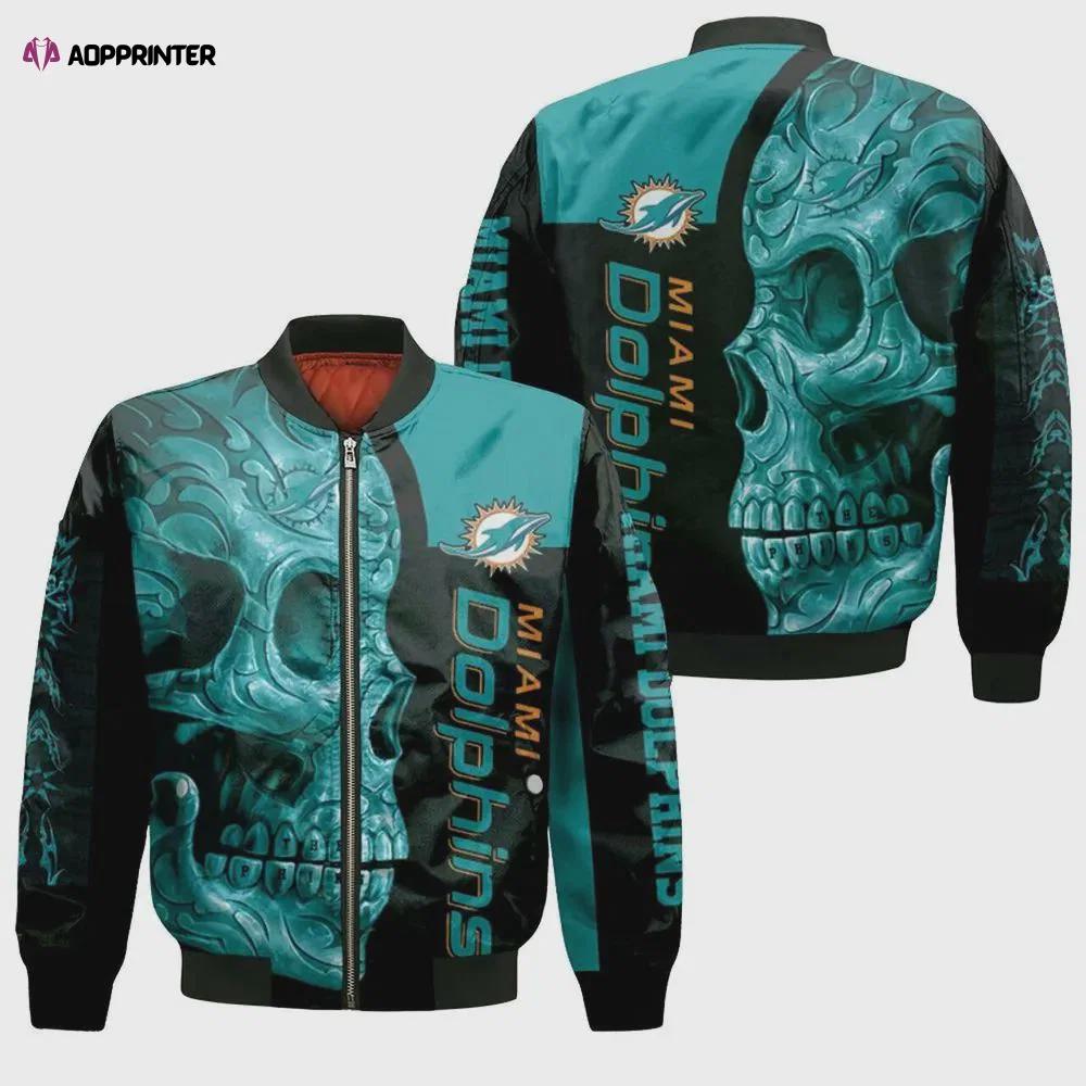 Dolphins miami skull pattern bomber jacket – black and teal color Bomber Jacket