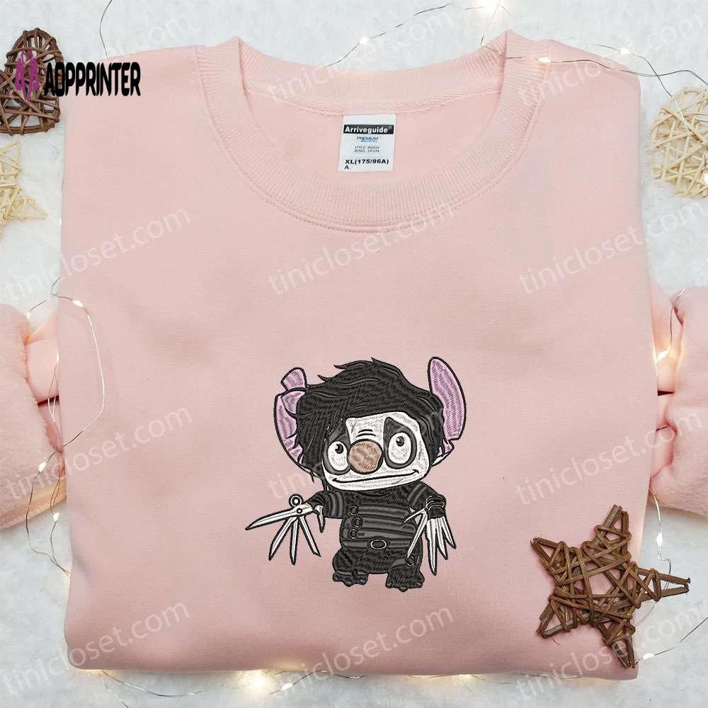 Edward scissorhands stitch cosplay hoodie: funny halloween embroidered shirt for halloween lovers Embroidered Shirt