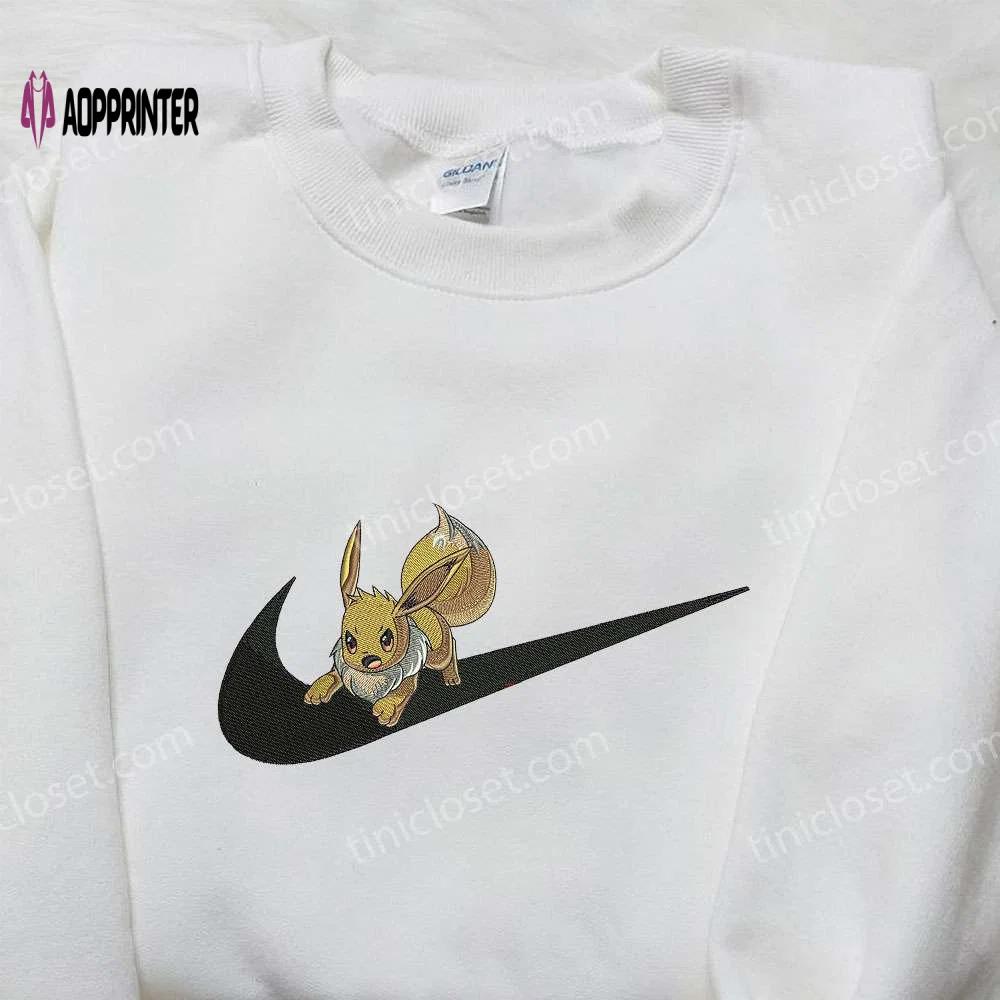 Eevee x nike swoosh embroidered sweatshirt – pokemon & nike inspired shirt Embroidered Shirt