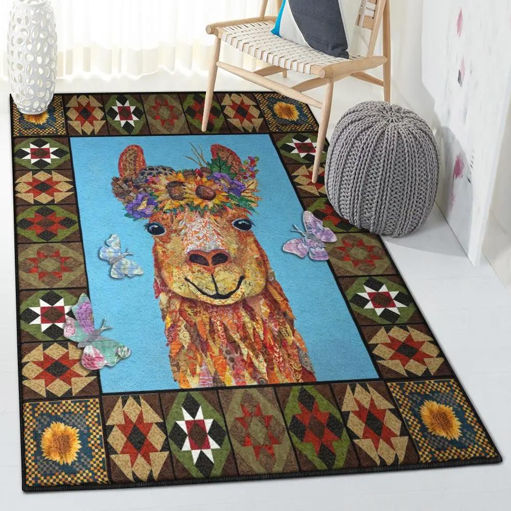 Floral kitchen rugs, floral llama rug Rectangle Rug